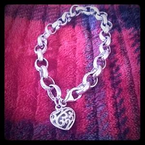 Miadora Sterling silver bracelet w/ dangling hea